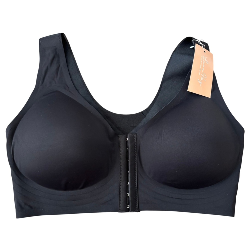 NWT Luna Hug Front Hook Bra Sz XL Black Supportive Wireless